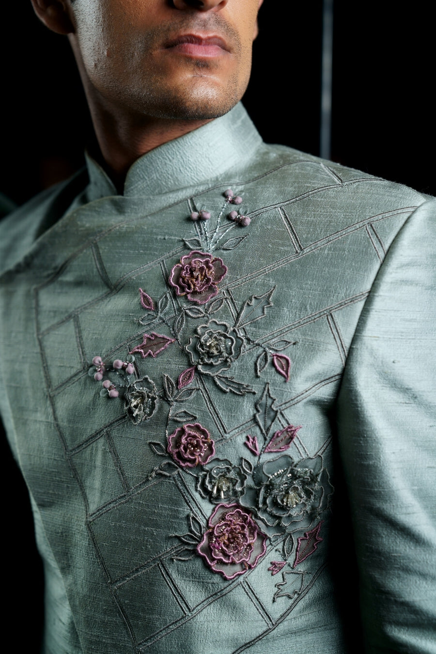 Mint Asymmetrical Embroidered Indo Western - Tejas Harish