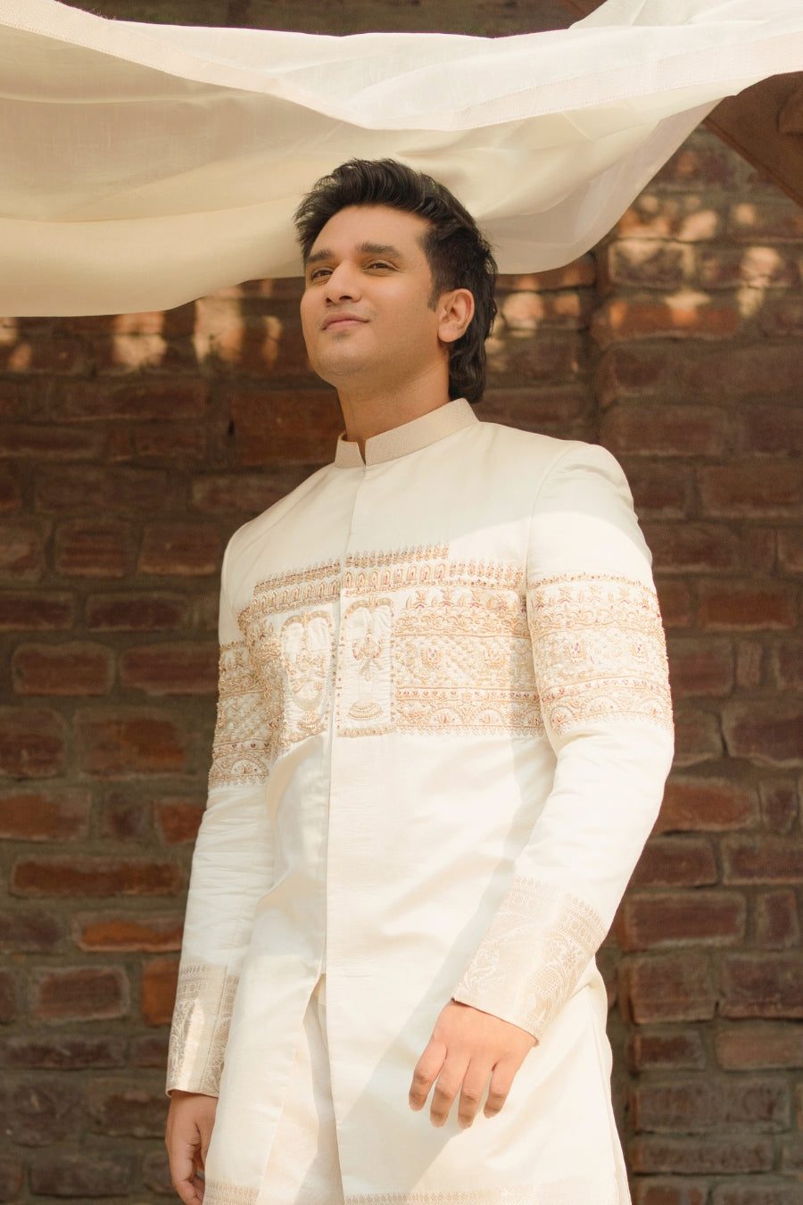 Ivory Royal Embroidered Sherwani - Tejas Harish
