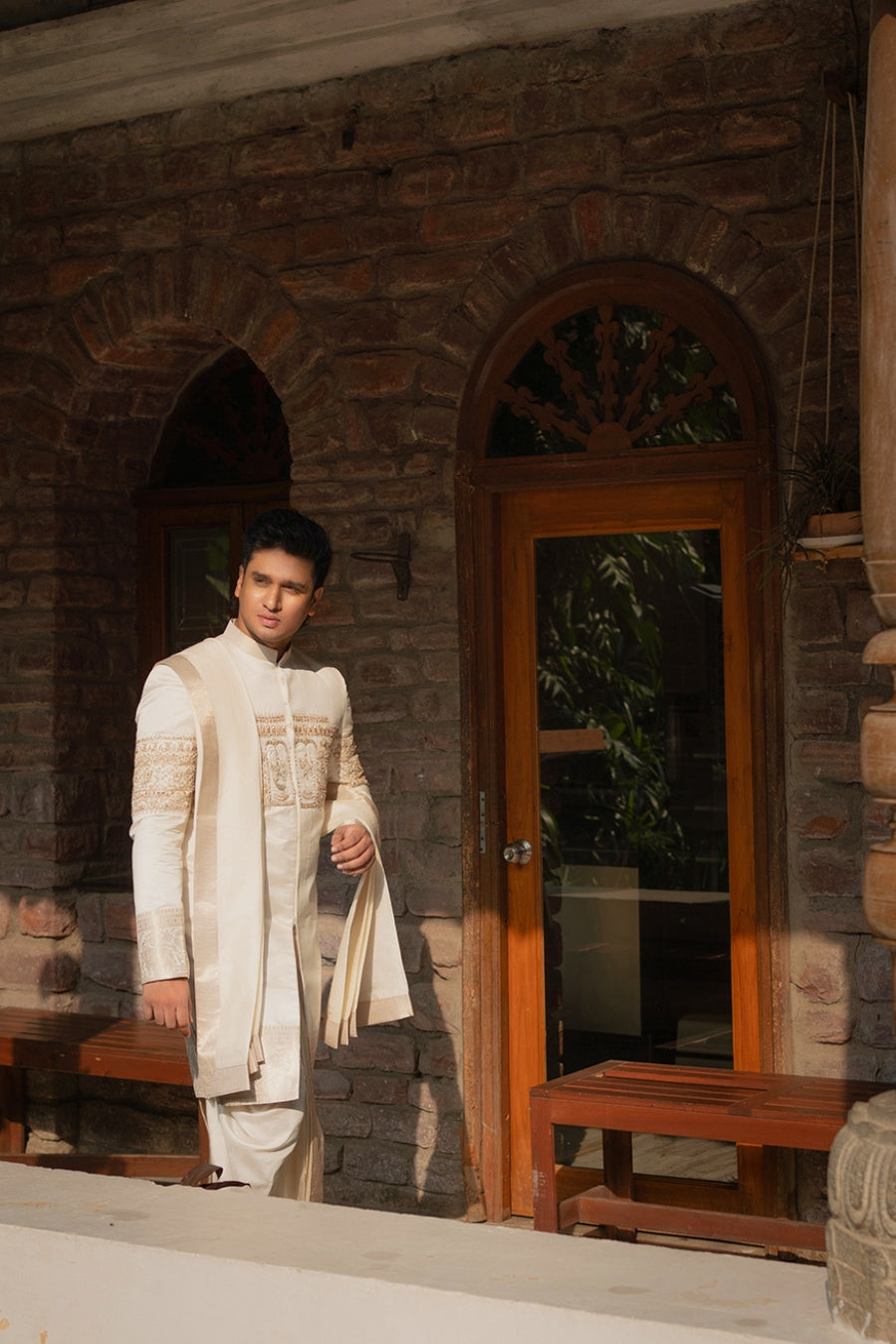 Ivory Royal Embroidered Sherwani - Tejas Harish