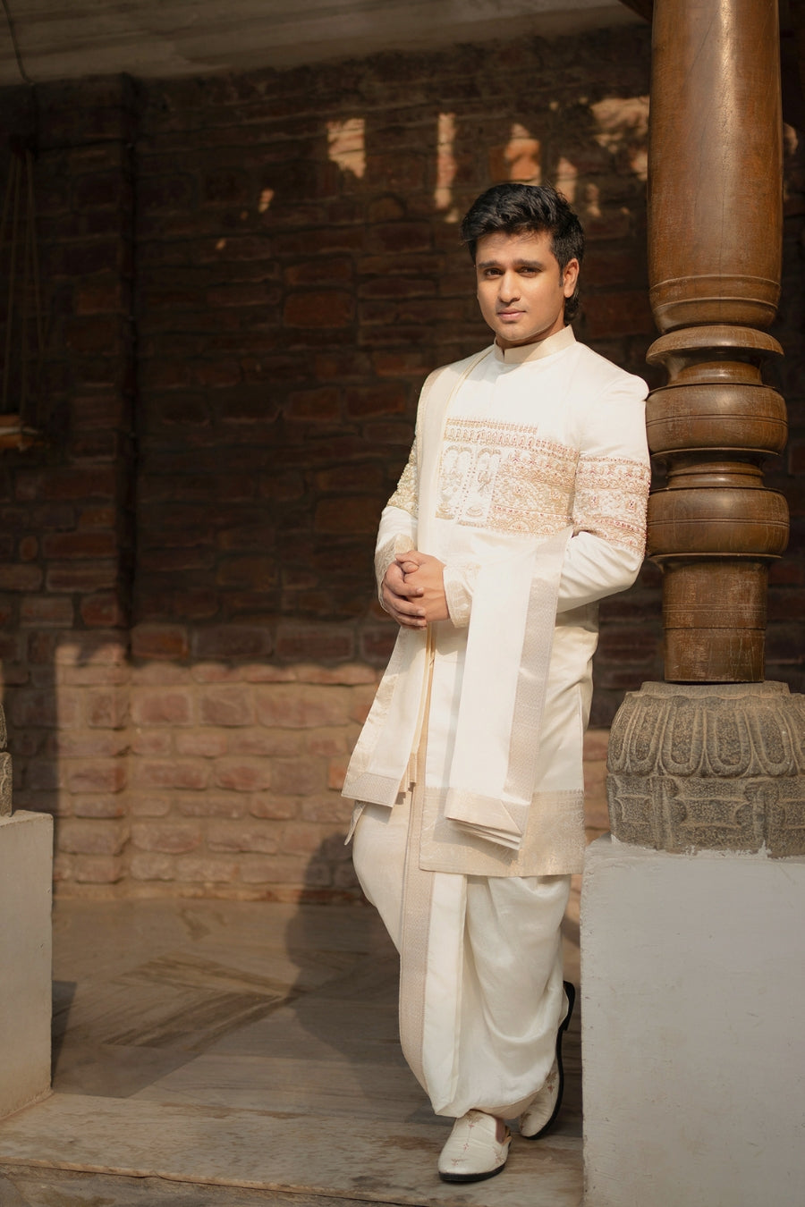 Ivory Royal Embroidered Sherwani - Tejas Harish