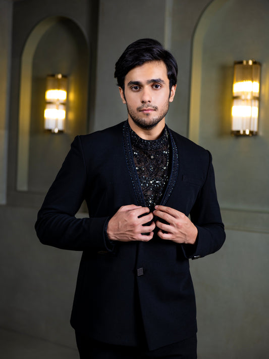 Black Designer Suit for Grooms in Hyderabad – Tejas Harish