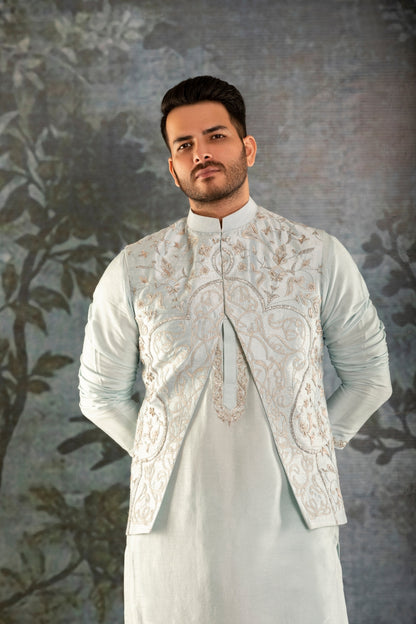 Blue Waistcoat Kurta - Tejas Harish