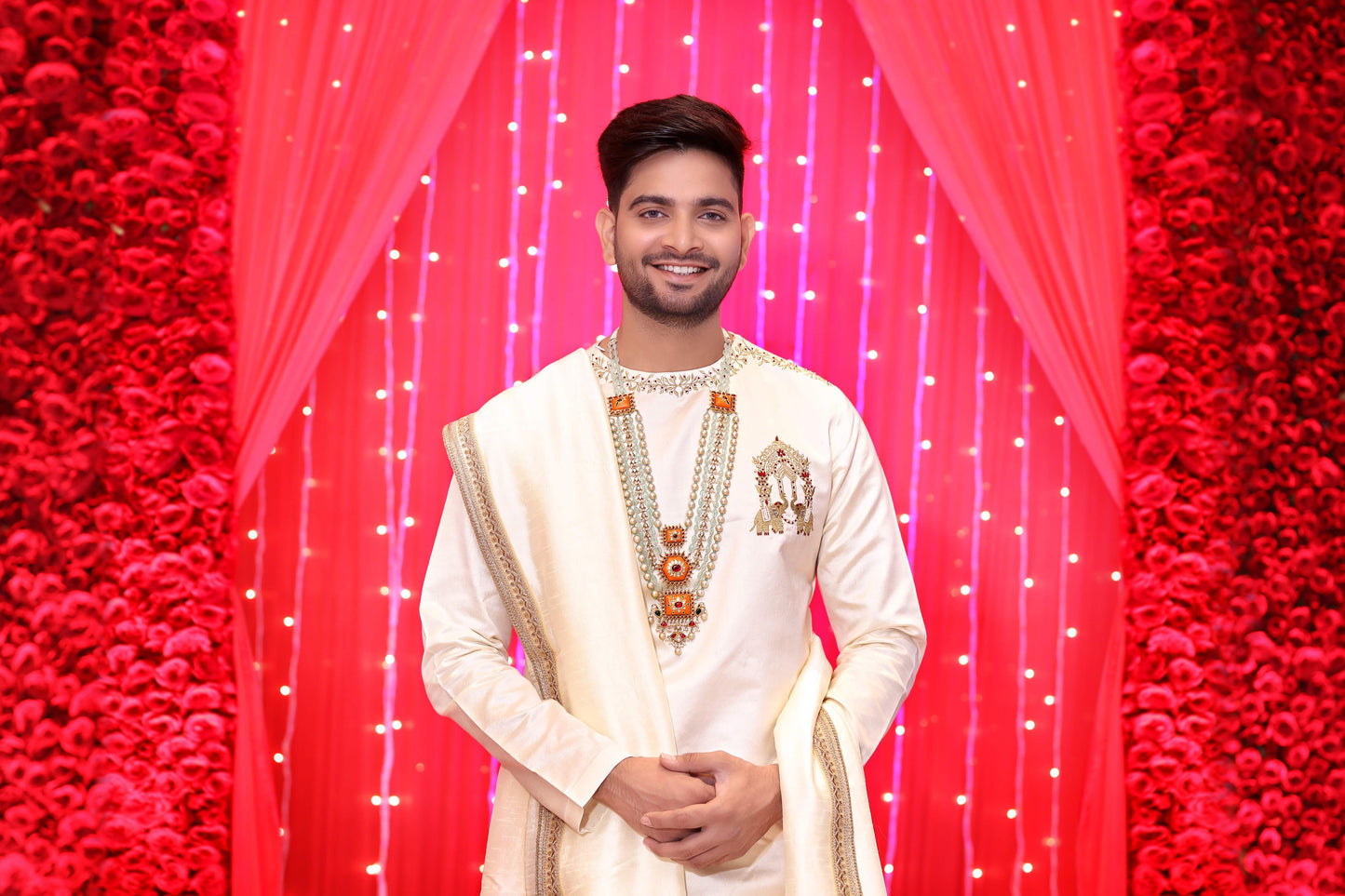 Cream dhoti kurta groom, Wedding outfit Hyderabad, Muhurtham kurta for men, Tejas Harish groomwear, Traditional groom outfit South India